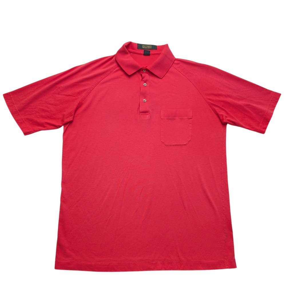 Vintage Jantzen Polo Shirt Men Large Bright Pink/Red Raglan Pocket Collared
